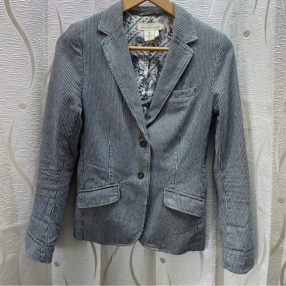 L.O.G.G. by H&M Striped Blazer Jacket Blue White Paisley Lined Size‎ 4